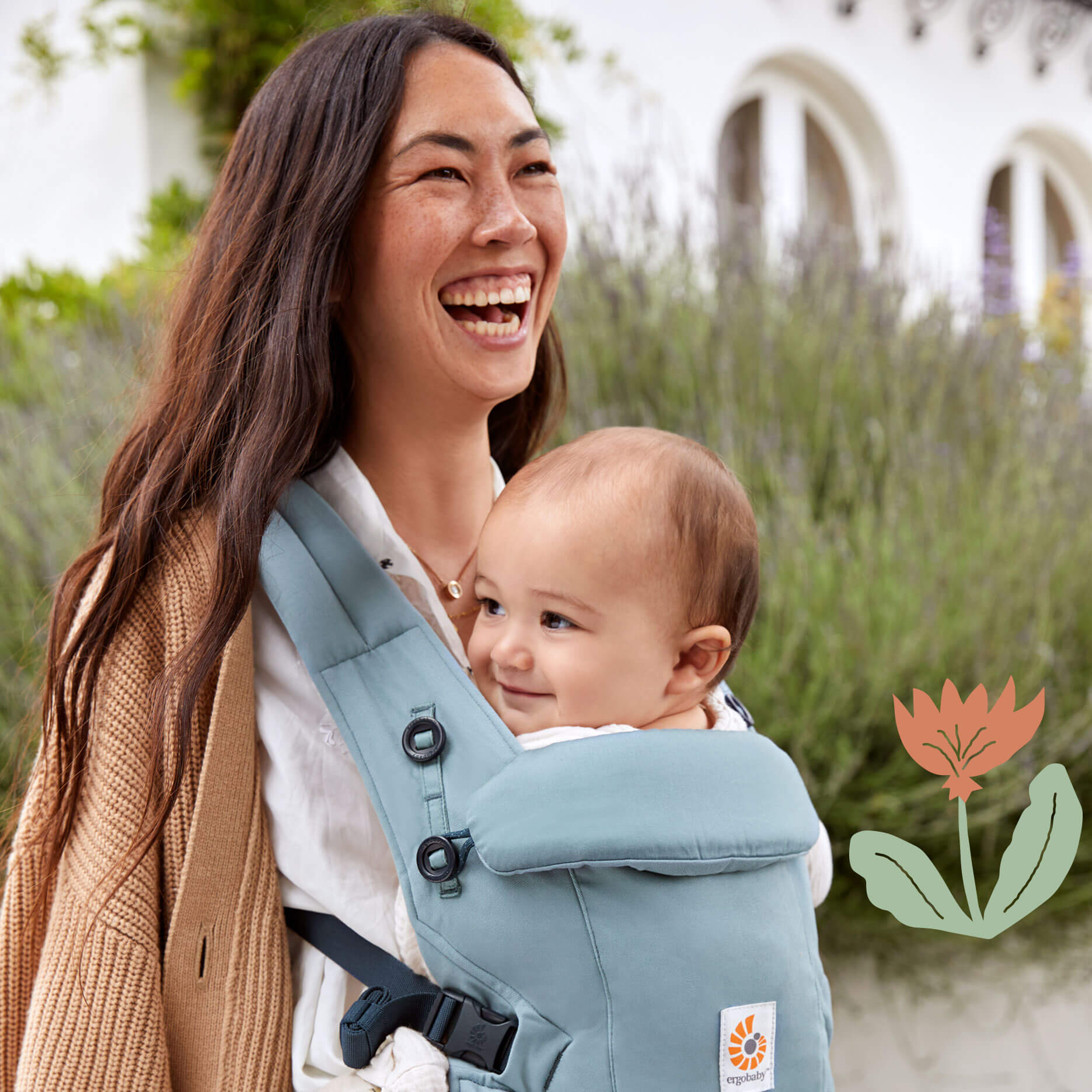 Omni breeze poster photo mother carrying child in baby carrier Omni breeze